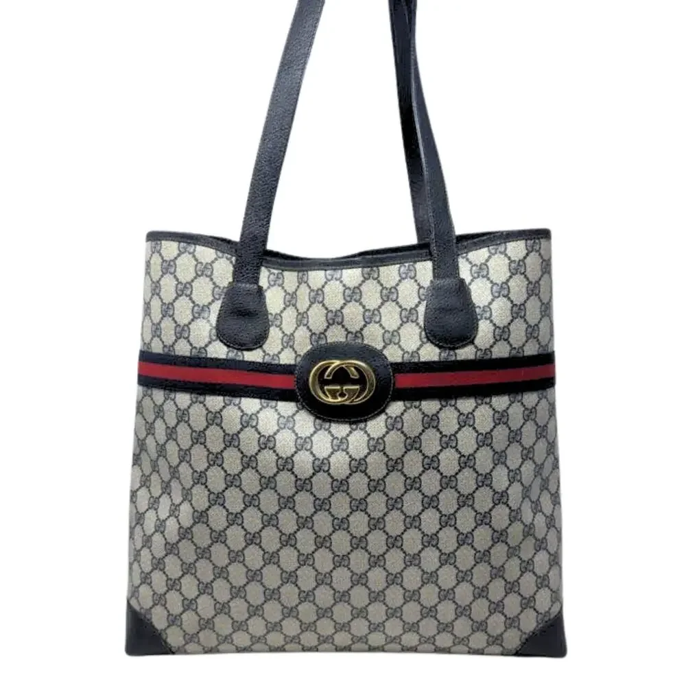 Gucci Bag Shoulder Tote XL Purse GG Logo Monogram Navy Blue Red Ophidia Canvas